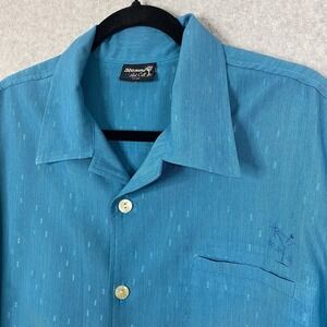 Vintage Steady Shirt Mens L Blue Last Call Embroidered Short Sleeve Camp Collar